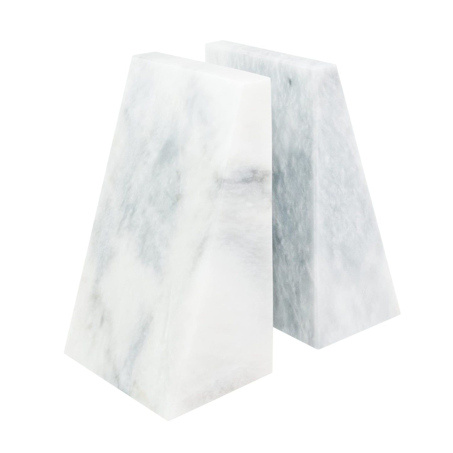 Ottimo Polished 100% Natural Marble Heavy Stone bookends for use as Bookshelf Decor, Home, Office or Kitchen Shelves. Heavy, Triangular,and Modern Decorative Book Stopper with Silicone Anti-Slip Pads White