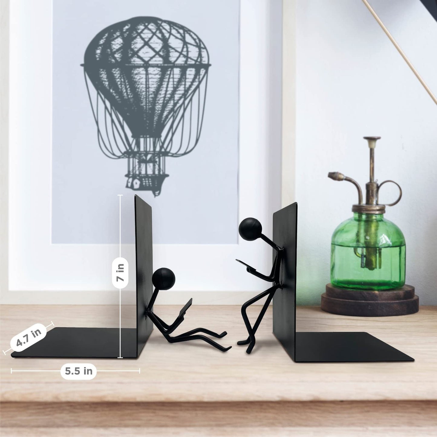 Ottimo Heavy Duty Metal Unique Office Desk Bookends for use as Bookshelf Decor, Home, Office or Kitchen Shelves. Unique, Cute and Decorative Book Stopper to Hold Books, Great Gift Idea