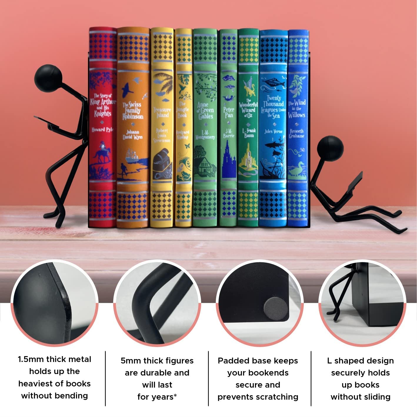 Ottimo Heavy Duty Metal Unique Office Desk Bookends for use as Bookshelf Decor, Home, Office or Kitchen Shelves. Unique, Cute and Decorative Book Stopper to Hold Books, Great Gift Idea