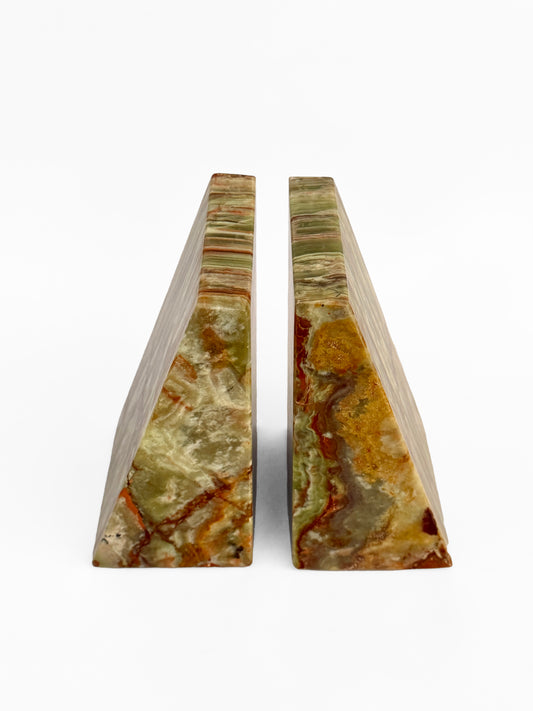 Ottimo Premium Polished Stone Marble 6" Book ends for Bookshelf Decor, Home, Office or Kitchen Shelves. Heavy, Triangular, and Decorative Book Stopper with Anti-Slip pads, great Gift Idea (Green Onyx)