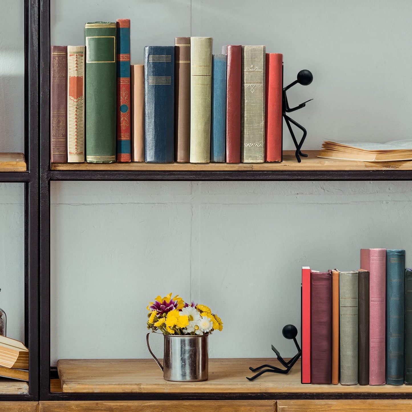 Ottimo Heavy Duty Metal Unique Office Desk Bookends for use as Bookshelf Decor, Home, Office or Kitchen Shelves. Unique, Cute and Decorative Book Stopper to Hold Books, Great Gift Idea