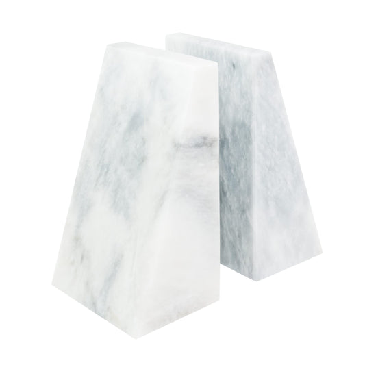 Ottimo Polished 100% Natural Marble Heavy Stone bookends for use as Bookshelf Decor, Home, Office or Kitchen Shelves. Heavy, Triangular,and Modern Decorative Book Stopper with Silicone Anti-Slip Pads White