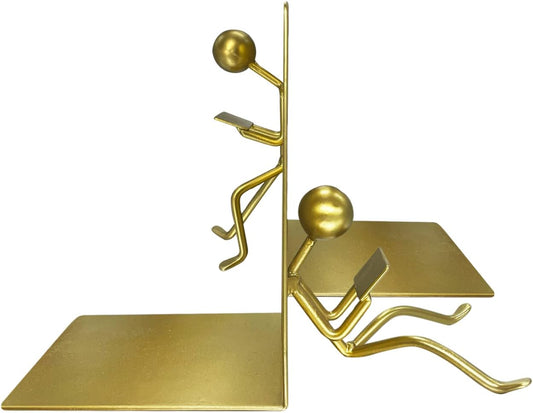 Ottimo Heavy Duty Metal Unique Office Desk Bookends for use as Bookshelf Decor, Home, Office or Kitchen Shelves. Unique, Cute and Decorative Book Stopper to Hold Books, Great Gift Idea Gold