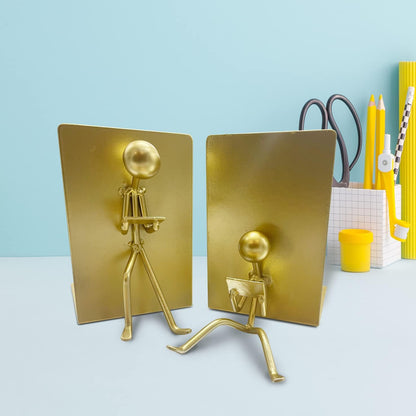 Ottimo Heavy Duty Metal Unique Office Desk Bookends for use as Bookshelf Decor, Home, Office or Kitchen Shelves. Unique, Cute and Decorative Book Stopper to Hold Books, Great Gift Idea Gold