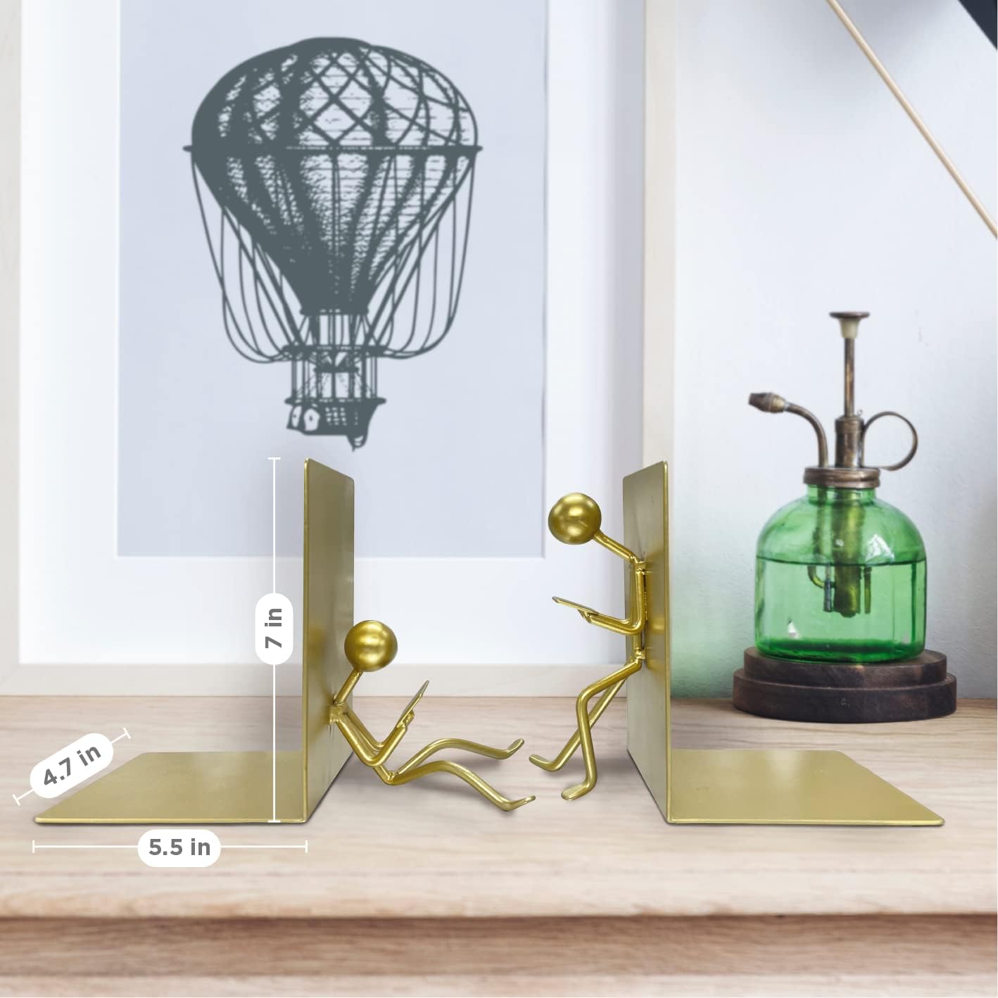 Ottimo Heavy Duty Metal Unique Office Desk Bookends for use as Bookshelf Decor, Home, Office or Kitchen Shelves. Unique, Cute and Decorative Book Stopper to Hold Books, Great Gift Idea Gold