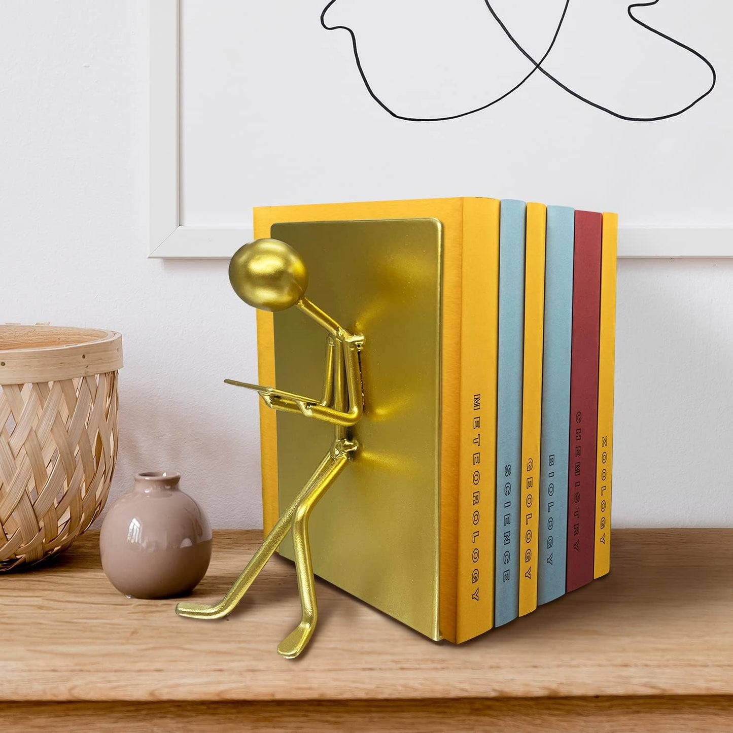 Ottimo Heavy Duty Metal Unique Office Desk Bookends for use as Bookshelf Decor, Home, Office or Kitchen Shelves. Unique, Cute and Decorative Book Stopper to Hold Books, Great Gift Idea Gold