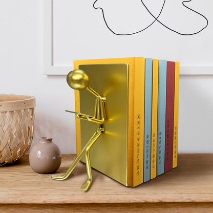 Ottimo Heavy Duty Metal Unique Office Desk Bookends for use as Bookshelf Decor, Home, Office or Kitchen Shelves. Unique, Cute and Decorative Book Stopper to Hold Books, Great Gift Idea Gold