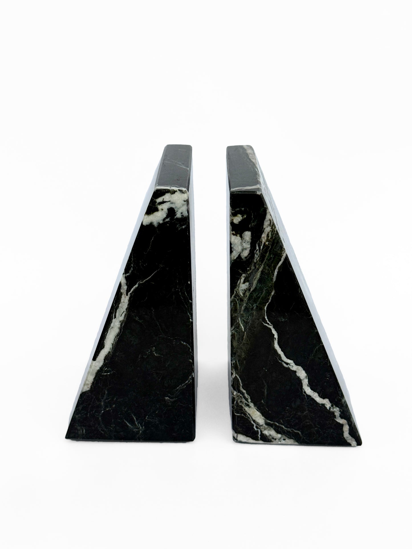 Ottimo Polished 100% Natural Marble Heavy Stone bookends for use as Bookshelf Decor, Home, Office or Kitchen Shelves. Heavy, Triangular,and Modern Decorative Book Stopper with Silicone Anti-Slip Pads Black Gold