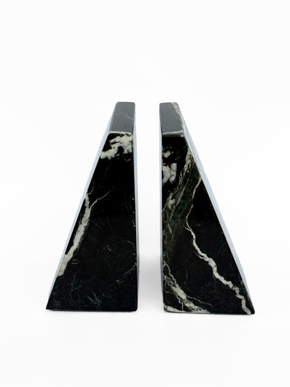 Ottimo Polished 100% Natural Marble Heavy Stone bookends for use as Bookshelf Decor, Home, Office or Kitchen Shelves. Heavy, Triangular,and Modern Decorative Book Stopper with Silicone Anti-Slip Pads Black Gold