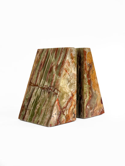Ottimo Premium Polished Stone Marble 6" Book ends for Bookshelf Decor, Home, Office or Kitchen Shelves. Heavy, Triangular, and Decorative Book Stopper with Anti-Slip pads, great Gift Idea (Green Onyx)
