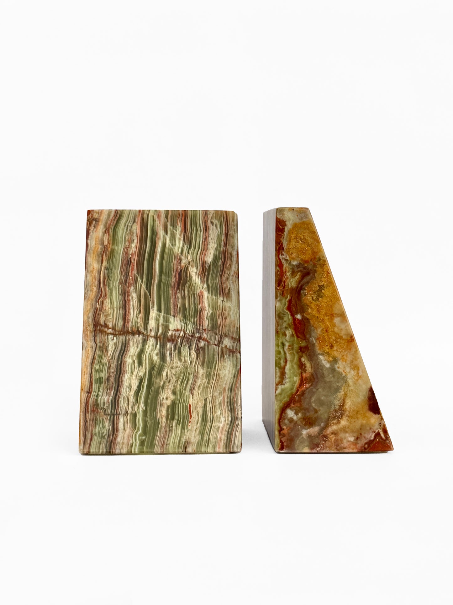 Ottimo Premium Polished Stone Marble 6" Book ends for Bookshelf Decor, Home, Office or Kitchen Shelves. Heavy, Triangular, and Decorative Book Stopper with Anti-Slip pads, great Gift Idea (Green Onyx)