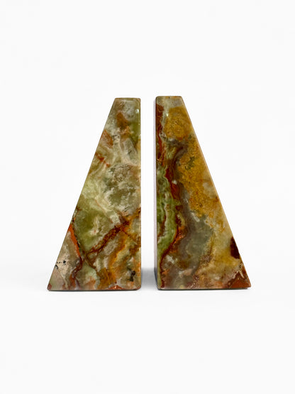 Ottimo Premium Polished Stone Marble 6" Book ends for Bookshelf Decor, Home, Office or Kitchen Shelves. Heavy, Triangular, and Decorative Book Stopper with Anti-Slip pads, great Gift Idea (Green Onyx)